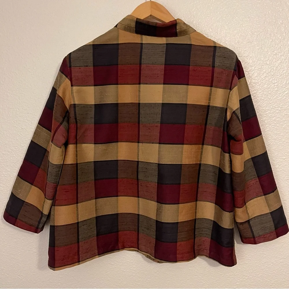 Vintage 1990’s Chico’s Design Silk Button-Front Check Plaid Jacket - Picture 6 of 13